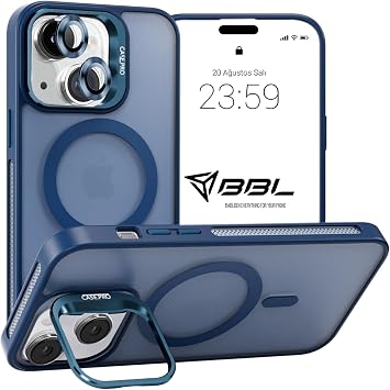 Case for iPhone from Babylon Camera Protected Matte Transparent Color Stand Case with Magsafe Wireless Charging Feature Lens Gift Navy Blue, iPhone 15