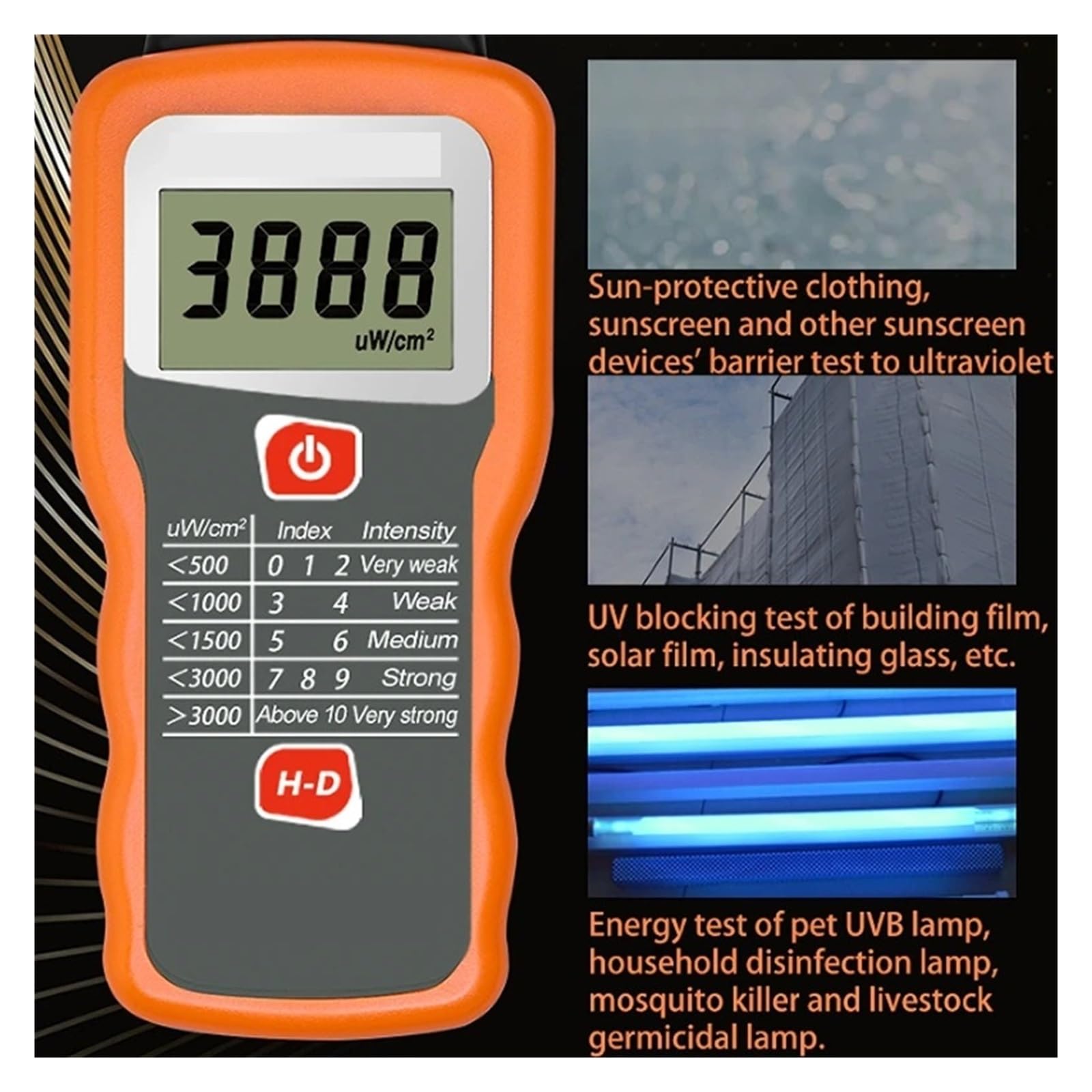 Medidor de índice UV digital Probador de índice de radiación ultravioleta a la luz del sol Protector solar Película solar Detector de rendimiento de bloqueo