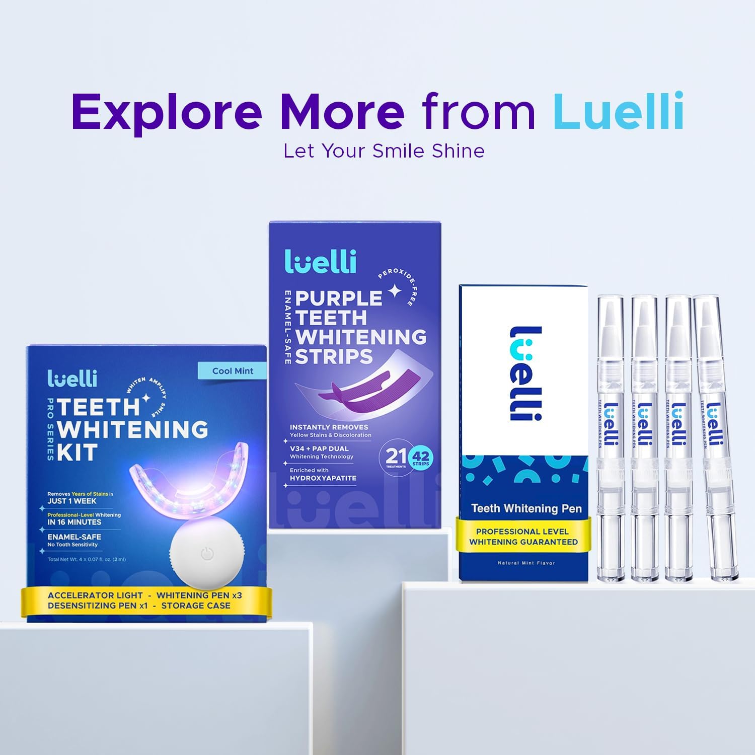 LUELLI Purple Teeth Whitening Strips, 21 Treatment, V34 Color Correcting, Pap & Hydroxyapatite, Enamel-Safe, Peroxide-Free, Gentle Whitening for Sensitive Teeth, At-Home Professional Tooth Whitening