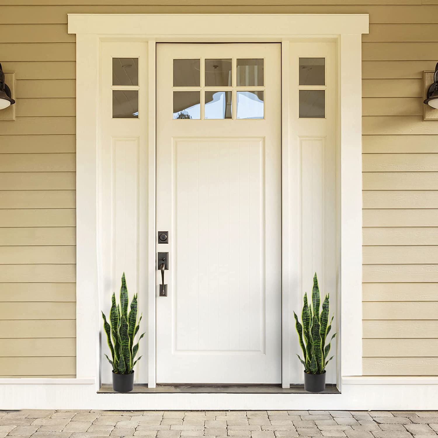 Hollyone 2 plantas artificiales grandes de serpiente, 26 pulgadas, plantas artificiales decorativas Sansevieria para interiores y exteriores, decoración hogar, sala estar, balcón, baño