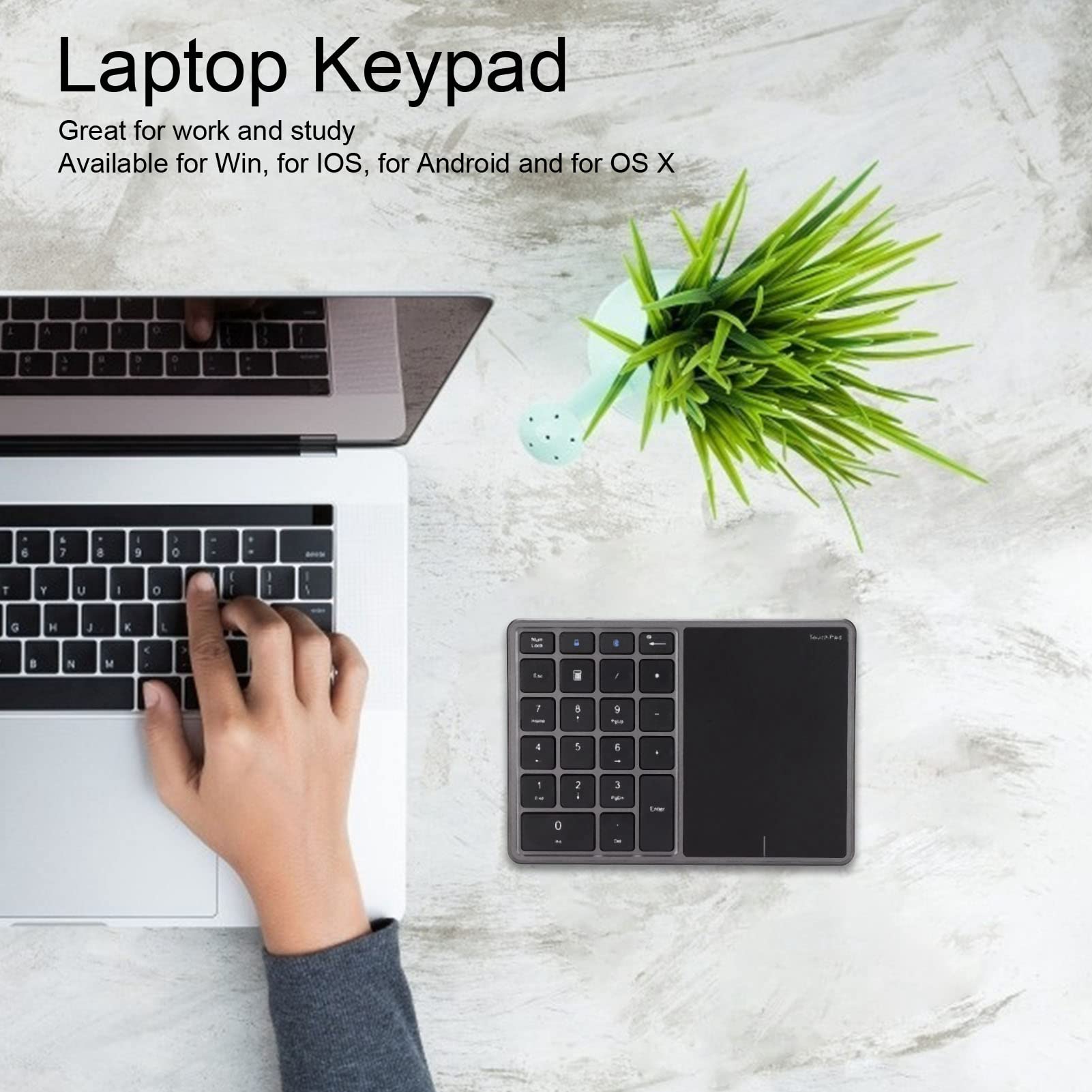 Wisoqu Bluetooth Number Pad for Laptop, 2.4G Cordless Number Keypad, Rechargeable 22 Keys Touch Screen Numeric Keypad Numpad, External Numpad Keyboard for Laptop PC Notebook (Grey)