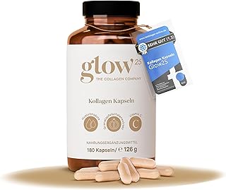 Glow25® Kollagen Kapseln hochdosiert [180 Kapseln] mit Hyaluronsäure und Vitamin C | Premium Collagen Complex | Laborgeprüft