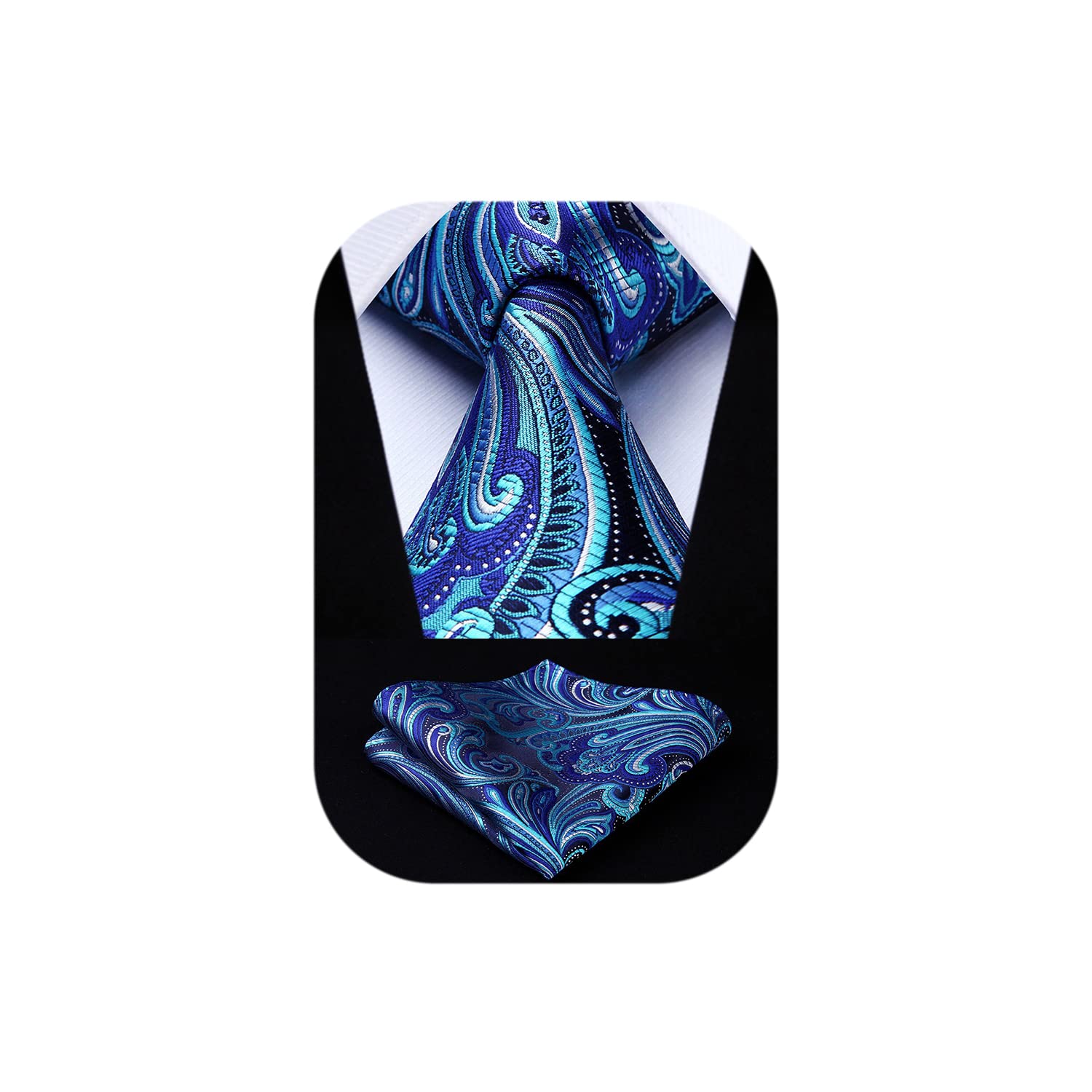 hisdern Paisley Floral Tie Woven Classic Men's Necktie & Pocket Square Set-picture-33