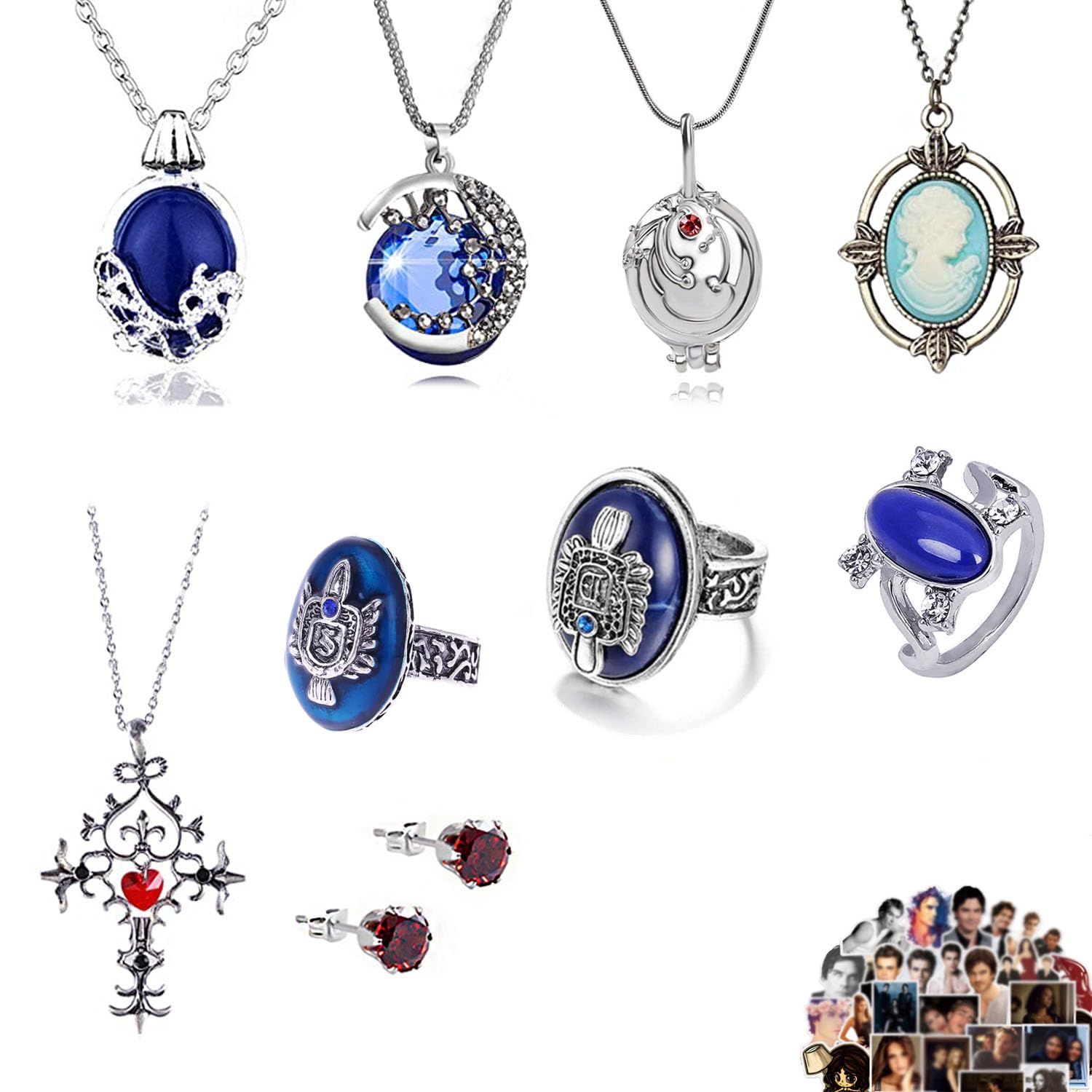 Set Collana E Anello Vampire Daywalkings - Con Ciondolo E Adesivi, Stile Katherine E Damon