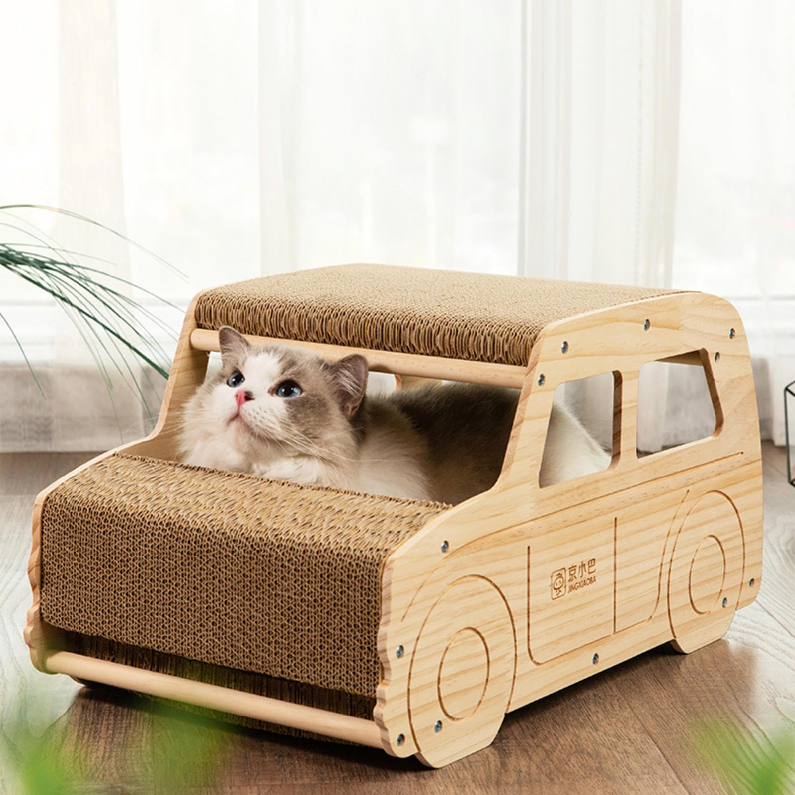 NIBHZ Rascador de Cartón para Gatos, Poste de Rascador para Gatos, Almohadillas de Tablero Duraderas Que Evitan Daños en Los Muebles,Wooden Car Cat Scratching Board