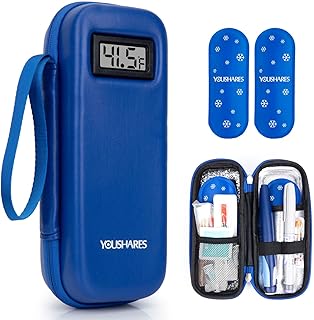 YOUSHARES Insulin Cooler Travel Case with Temperature Display - Refrigerated Medicine Cooling Bag with 2 TSA Approved Ice Pack, Medication Pen Diabetic Supplies Organizer for Trip and Daily