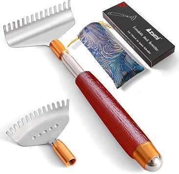 Back Scratcher with 2Pcs Large Detachable Heads, Telescoping Back Scratcher for Women Men, Stainless Steel Wide Claws/Roller Ball/Wooden Handle, Heavy Duty Body Scratcher Massager