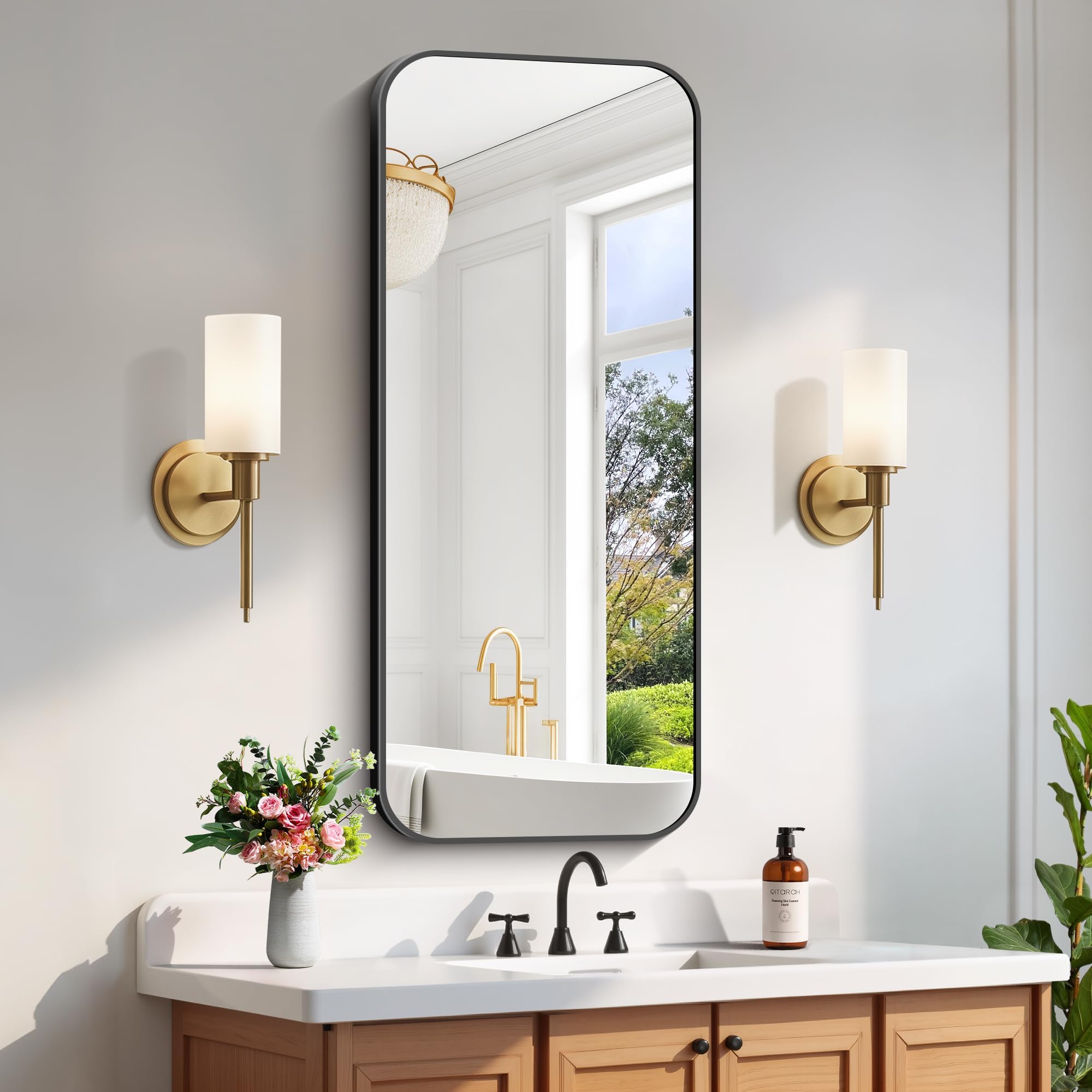 Black Bathroom Mirror For Wall, 20 X 28 Inch Rectangluar Black Metal Framed Mirror, Modern Wall Mounted Vanity Mirror - Bed Bath & Beyond - 39856548