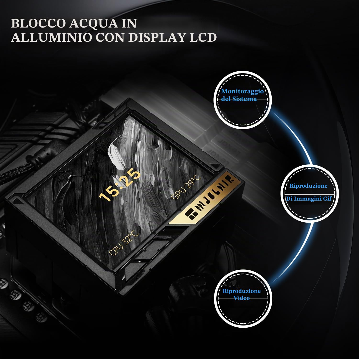 TR Mjolnir Vision 360 UB PRO ARGB Black CPU-Aio, specifica 360, sistema di raffreddamento ad acqua con ventola lineare, schermo LCD da 3,5" con risoluzione 640 x 480 per AM4/AM5; Intel lga1700/1851