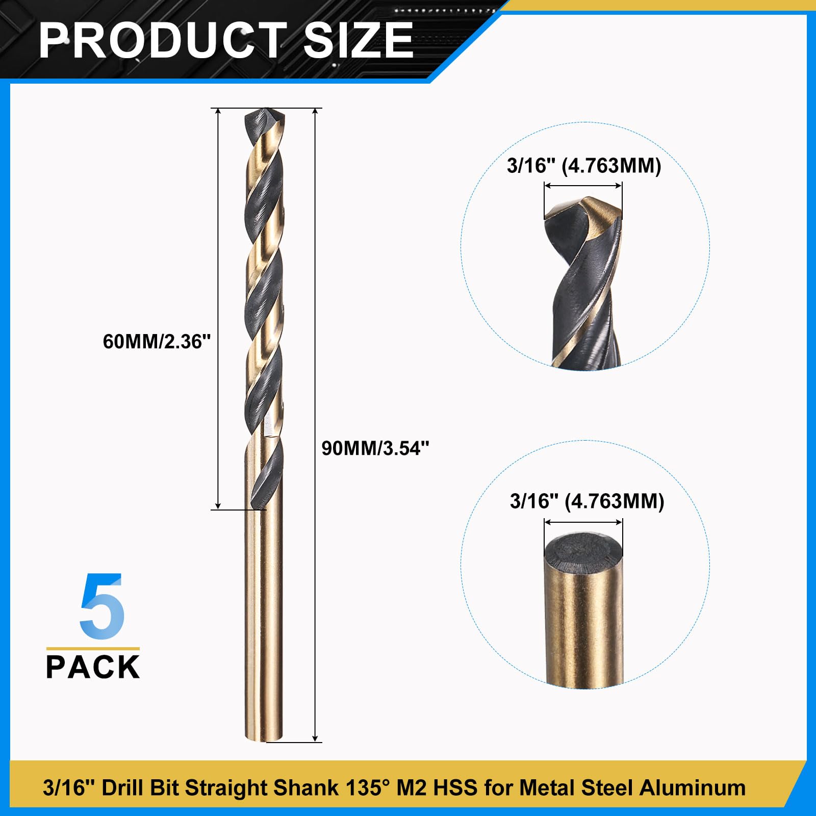 PATIKIL 6.4mm Drill Bit 3/16", Jobber Straight Shank M2 High-Speed Steel 135° for Stainless Steel Hard Metal - 24 Pack - Image 2