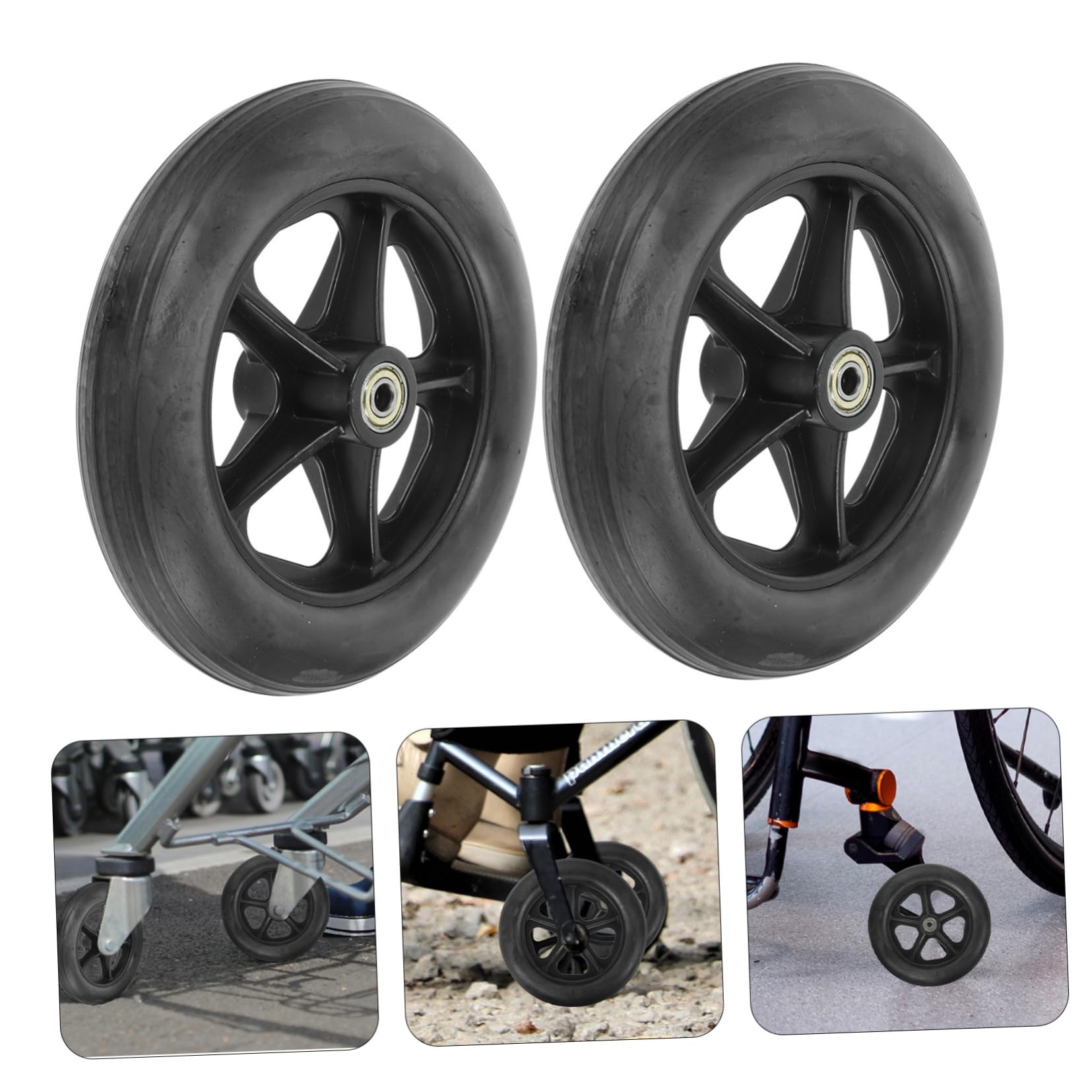 Ruedas Delanteras para Silla de Ruedas 2 Piezas, Goma E Hierro | Diseño Macizo de 8 Pulgadas, Color Negro, Incluye Eje, Montaje Sencillo y Rodaje Estable