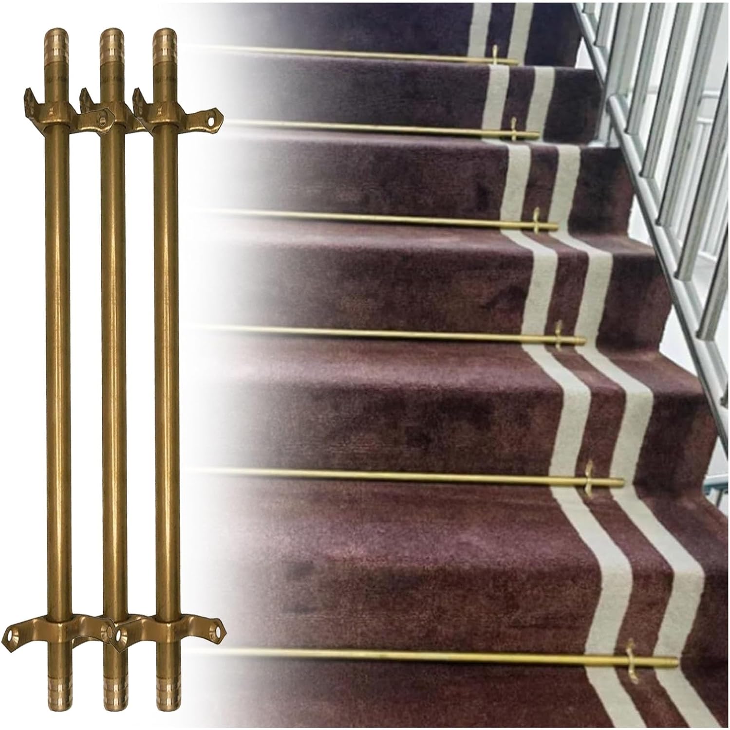 Polished Brass Stair Carpet Rods - 14pcs, 36in Tubular Holders for Easy Installation, Durable & Stylish Carpet Runners, Includes Screws - Perfect for Staircase Décor