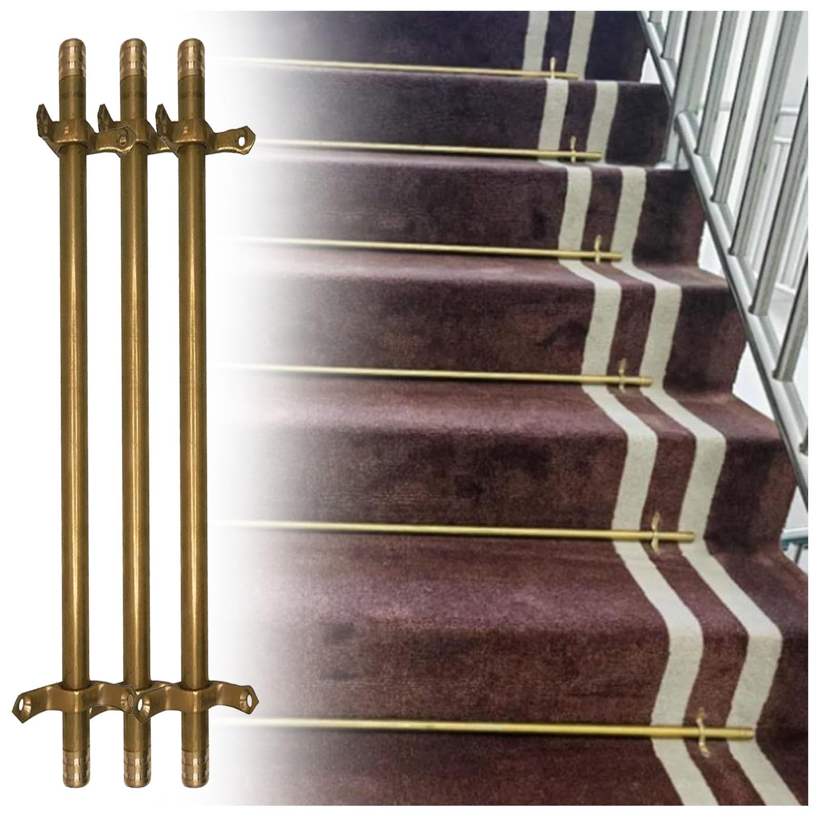 asdchZen Polished Brass Stair Rods For Carpet Runners 30In Tubular Rods With Screws, Easy Installation To Secure Stair Carpet-Durable & Elegant Home Decor,IPWE05252-Brass-15pcs-102cm(40in)