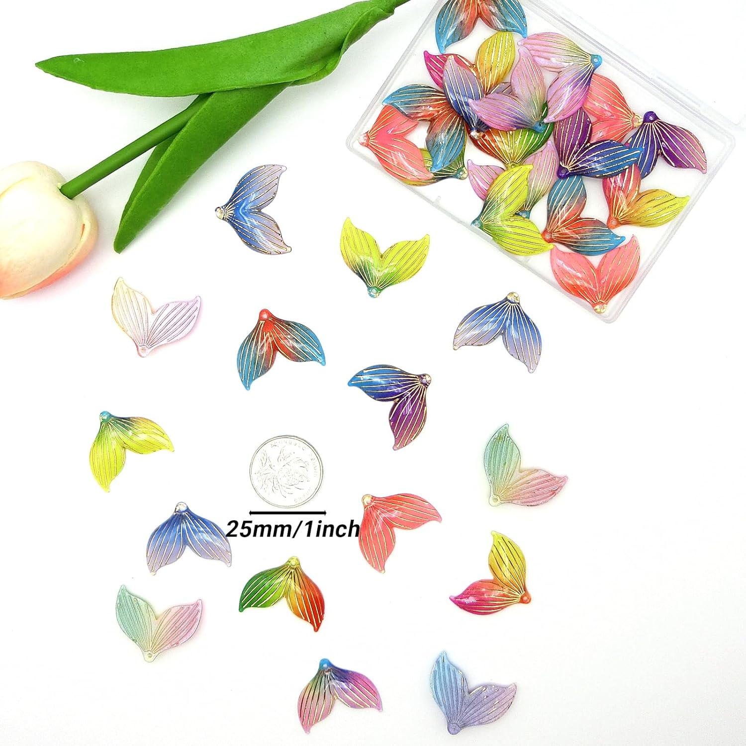 32Pcs Resin Fish Tail Charms 8 Color Fishtail Pendants Whale Ocean Life Tail Charm 29×23×4mm for Jewelry Making Accessory Supplies DIY Craft Bracelet Necklace Dangle Earring - Image 3