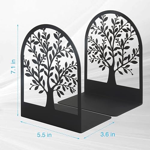 Miniatura 3 de Umikk Sujetalibros de metal, sujetalibros del árbol de la vida para estantes, sujetalibros decorativos para el hogar para libros pesados, tapón
