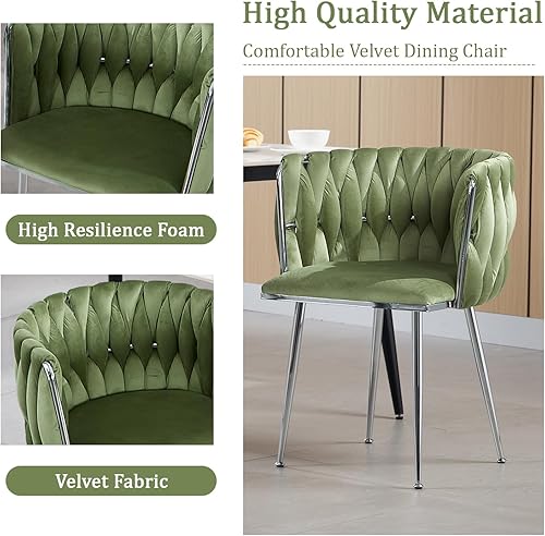 Miniatura 18 de Juego de 2 sillas de comedor de terciopelo, sillas tapizadas tejidas para sala de estar, sillas modernas de cocina y comedor, sillas decorativas de