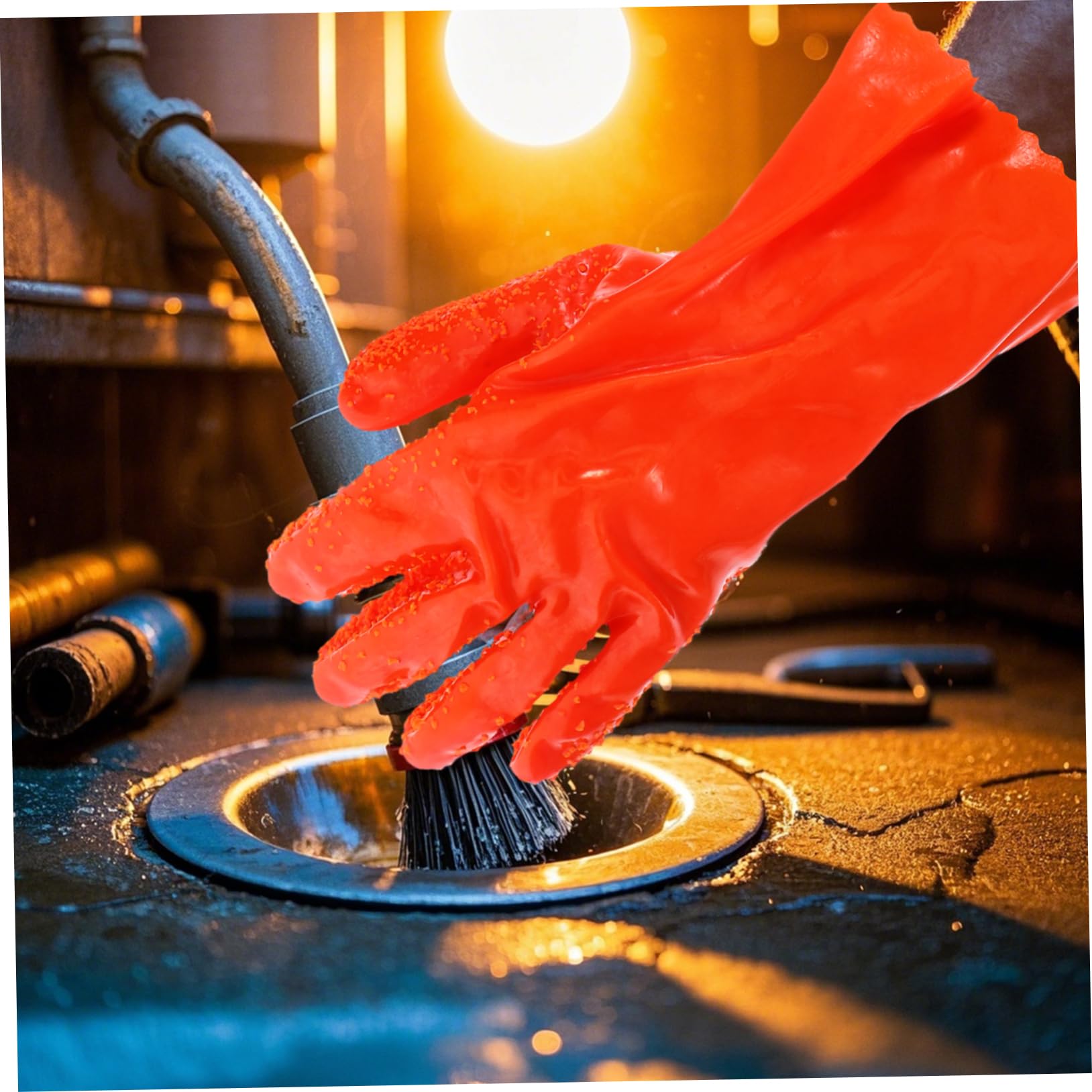 POPETPOP 6 Pares de Guantes para Limpieza de Tuberías Resistentes Abrasión, Impermeables de Goma para Uso Industrial y Sistemas de Drenaje Comercial