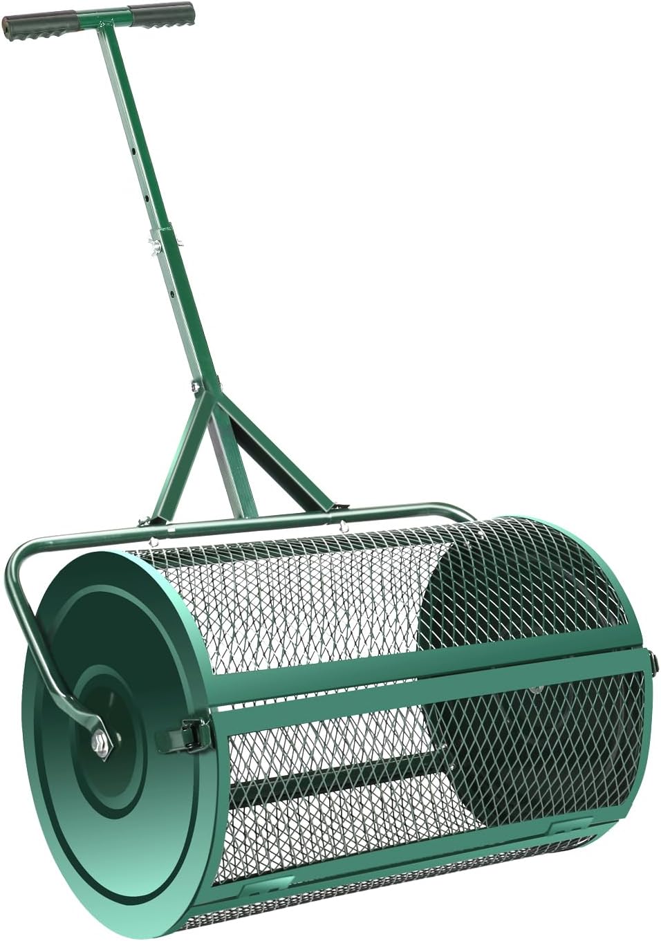aranya 24 Inch Spreaders for Lawns Compost Spreader with Adjustable T Shaped Handle, Peat Moss Fertilizer Spreader Roller Metal Mesh Basket for Lawn and Garden Manure Spreaders Soil Spreader (Black)