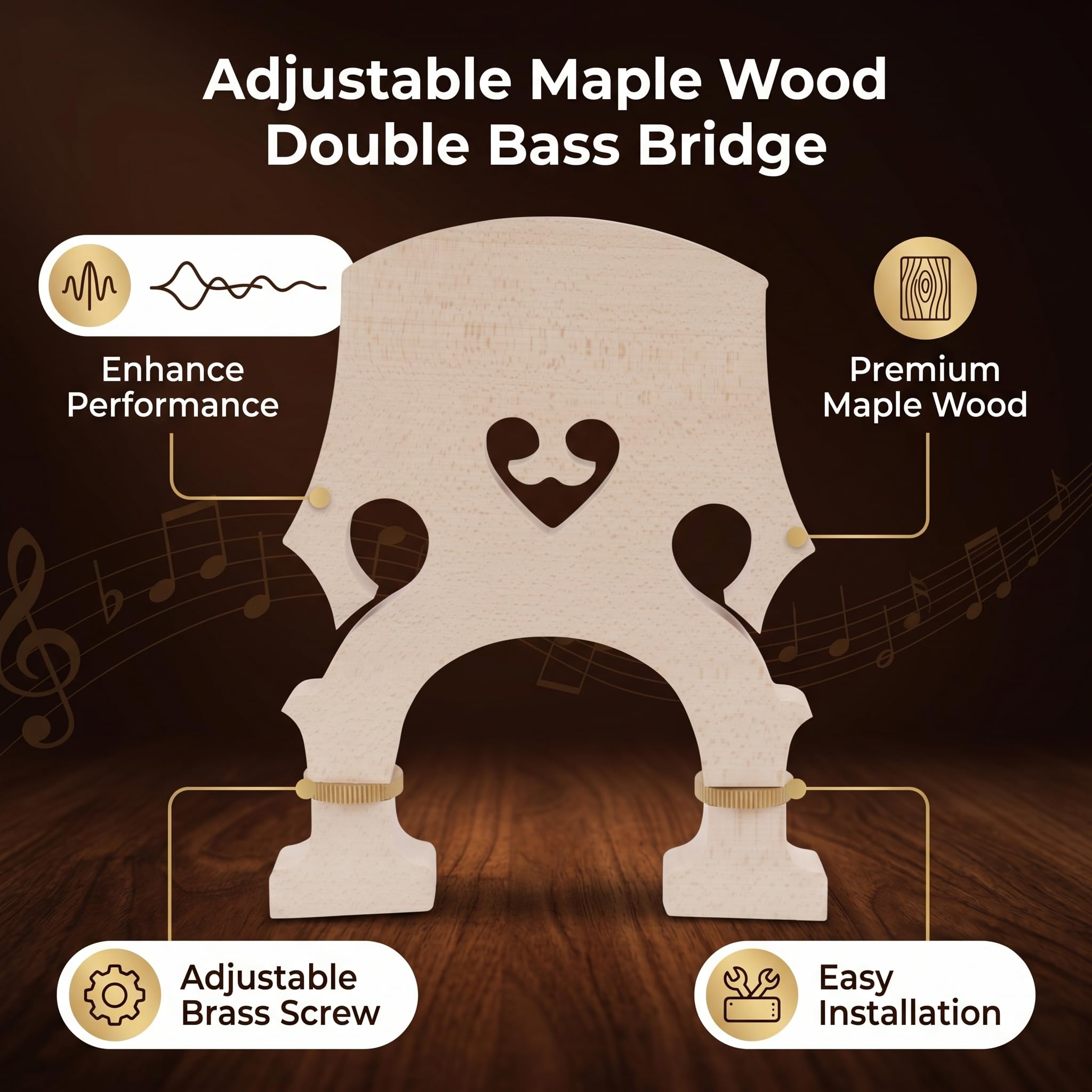 Ponte per Contrabbasso, Migliora le Prestazioni con Vite in Ottone Regolabile Ponte Contrabbasso in Legno di Acero, for Musicisti Professionisti e Studenti di Basso Elettrico in St