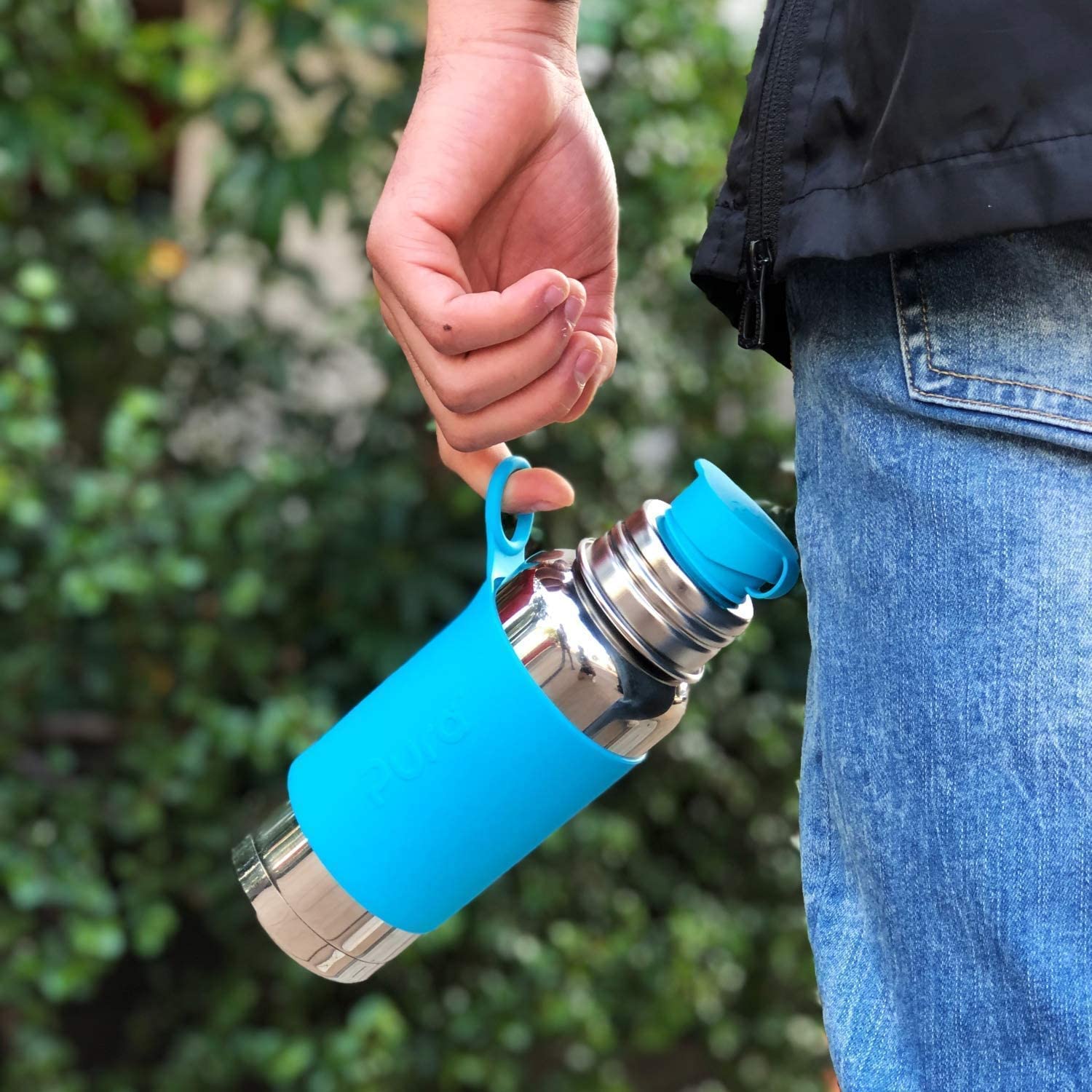 Pura Sport 16oz / 473ml Edelstahl Isolierte Wasserflasche mit Silikon Sport Flip Cap & Sleeve (Kunststoff ungiftig zertifiziert, BPA