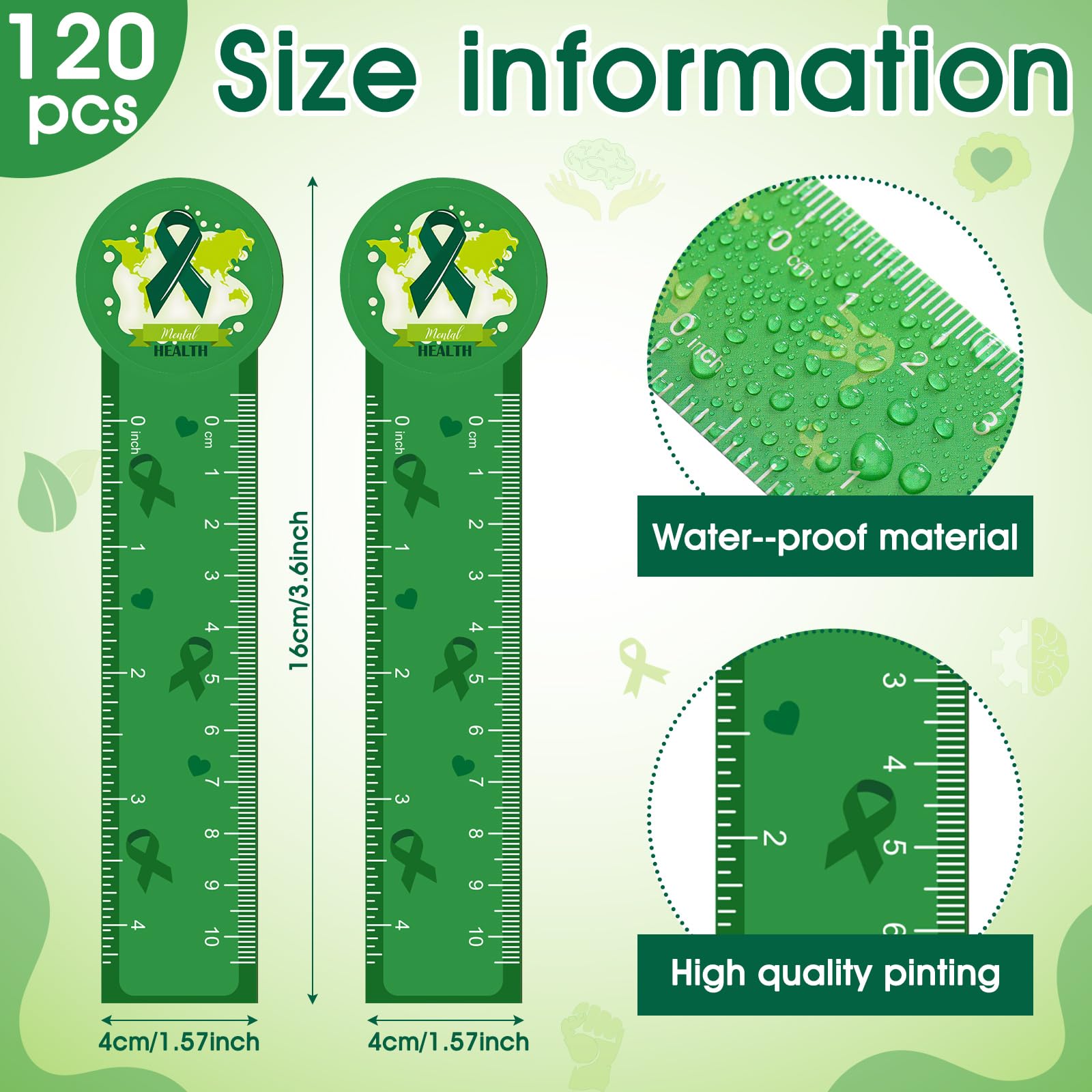Skyygemm 120 Pcs Mental Health Awareness Bookmarks Ruler Bulk Gifts Green Positive Psychology Affirmations Therapy Inspirational Spiritual Gifts Mental Health Month Events Book Markers for Students