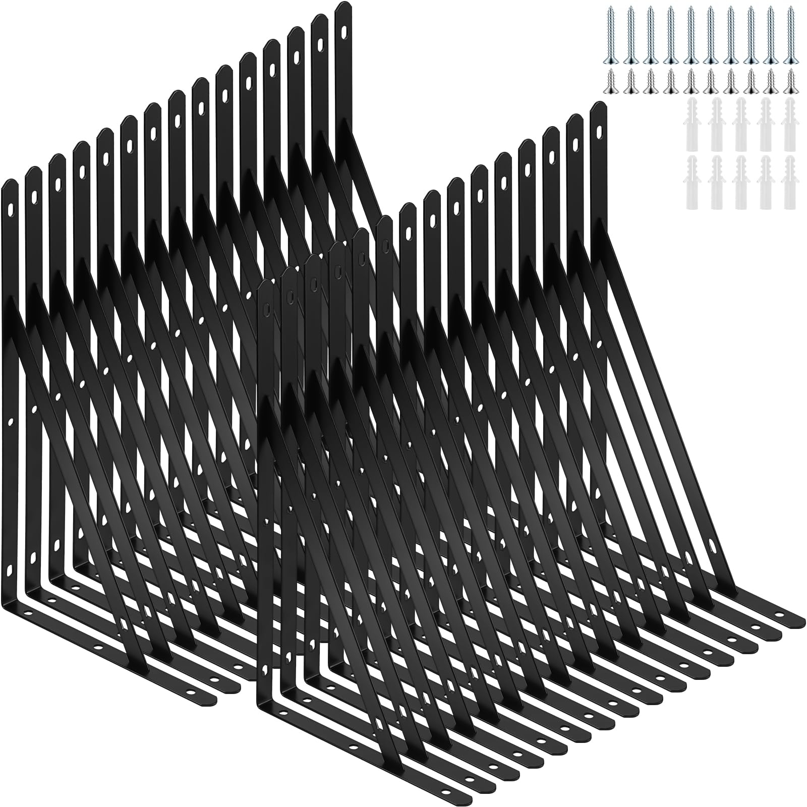 30 Pack Heavy Duty Shelf Brackets Black, Wall Mount Steel, 300 x 185mm