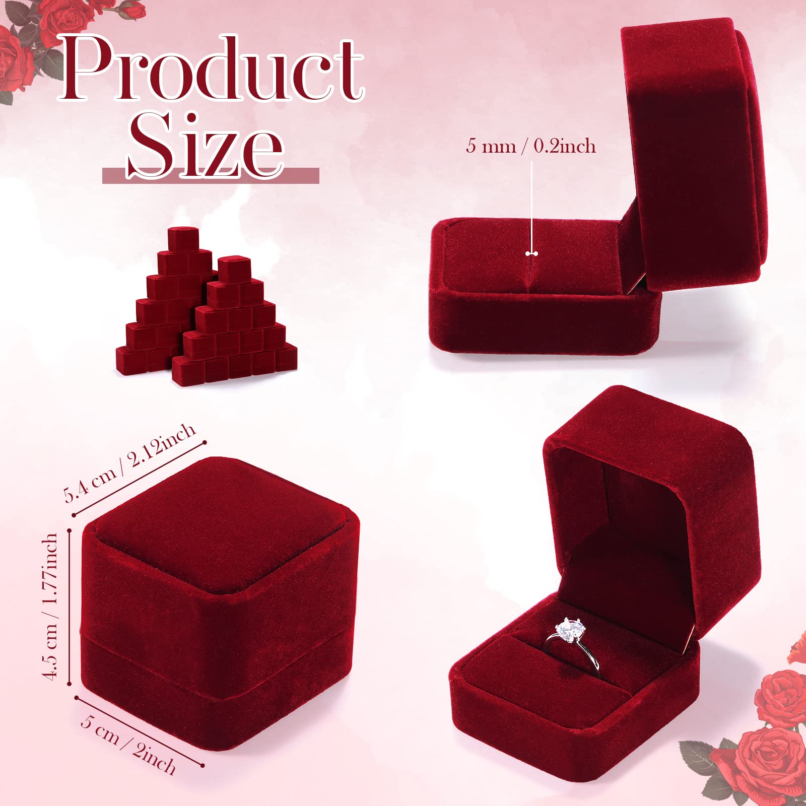 BBTO 36 Pieces Velvet Ring Box Bulk for Wedding Ceremony Engagement Ring Box Gift Wedding for Proposal Jewelry Display Case for Birthday Anniversary(Red)