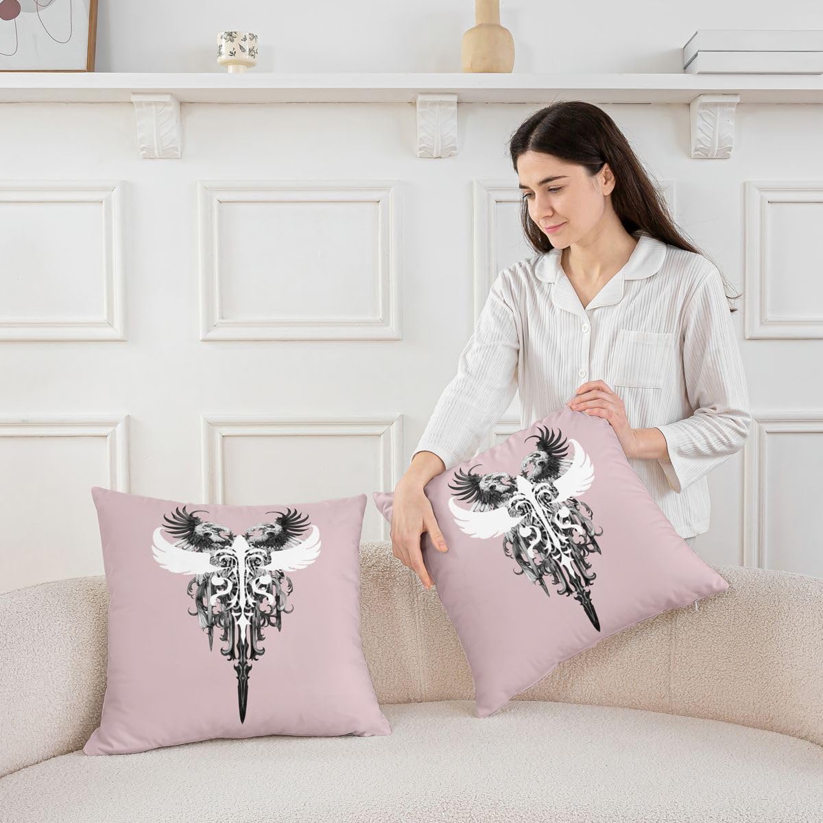 Erosebridal Y2K Anime Wing Throw Pillow Covers 20x20 Set of 2 Gothic Cross Theme Cushion Cover Patriotic Style Wings Throw Pillow Case for Bed Couch Sofa Goth Victorian Vintage Home Decor image 3