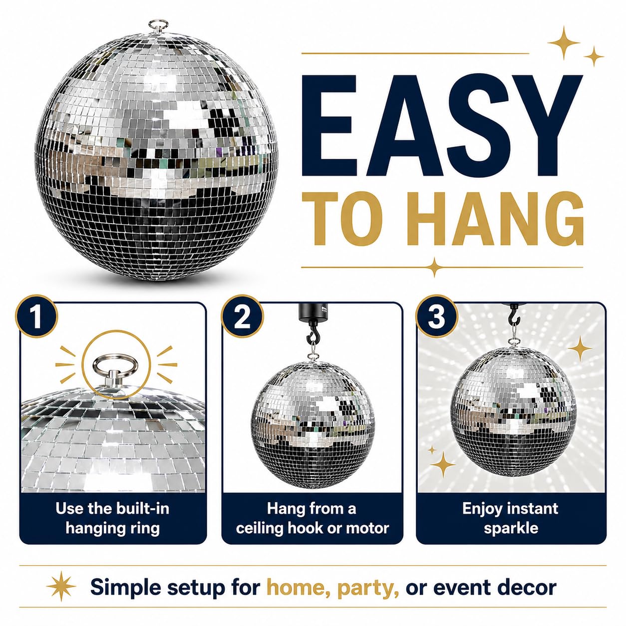 Youdepot 30 cm Discokugel, Große Silberne Spiegelkugel zum Aufhängen, Glitzerkugel Deko für Hochzeit, Weihnachten, Geburtstag, Party, DJ Bühne, Musikzimmer und Zuhause