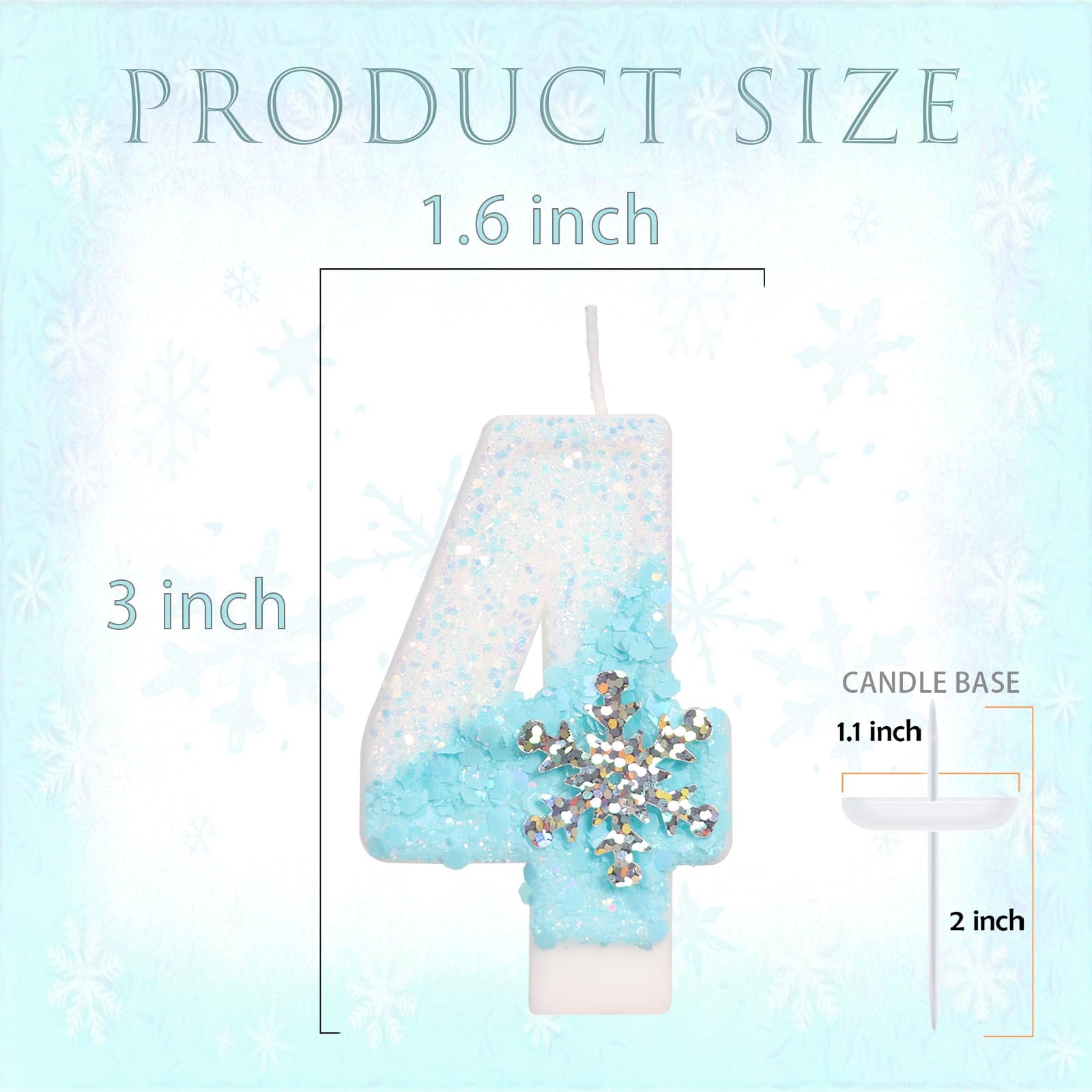 Velas de cumpleaños con temática de nieve azul cielo, velas de cumpleaños para suministros de fiesta, 2.75 pulgadas, decoración de pastel número 4 (número 4)
