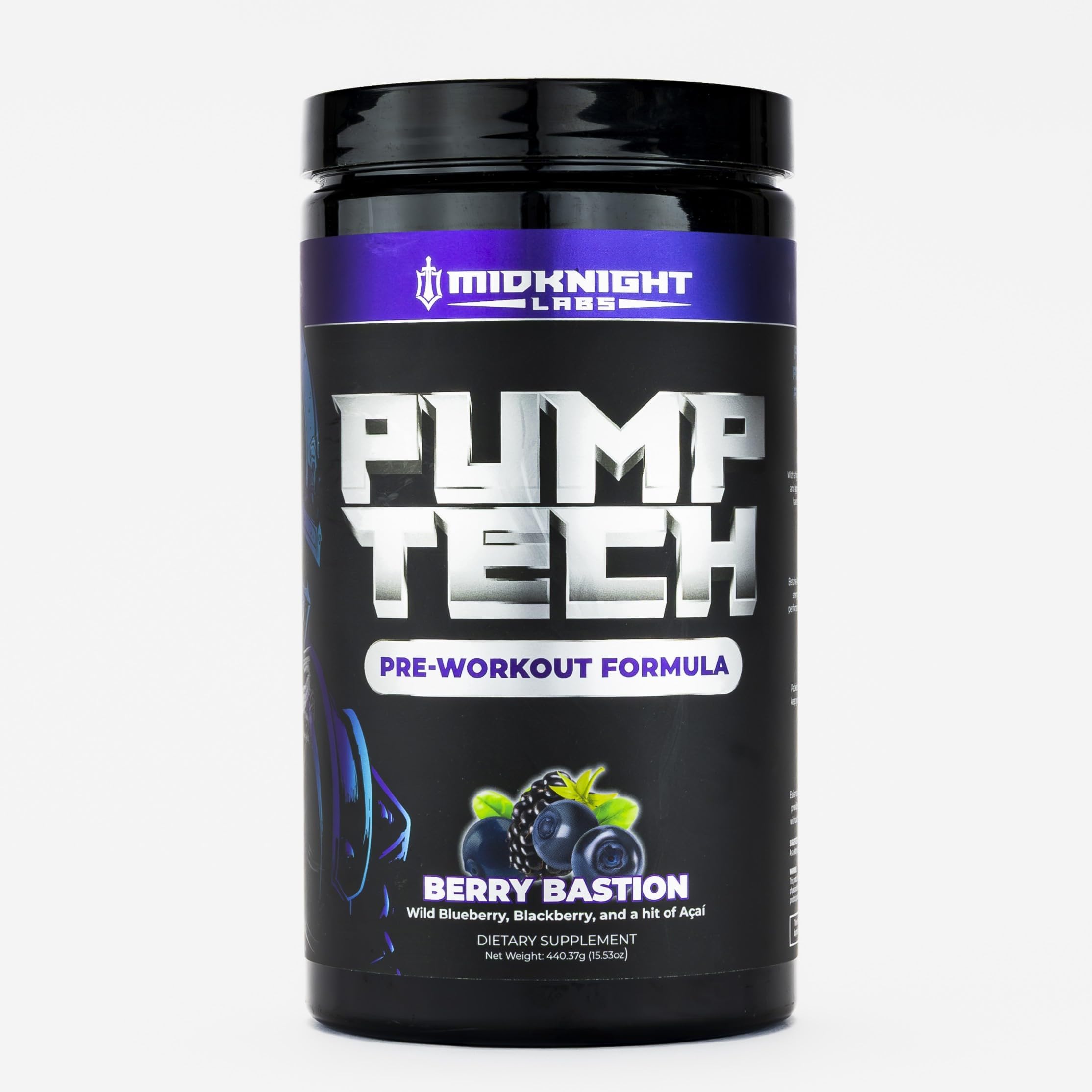 PumpTech - Pre-Workout for Pump and Focus - L-Citrulline, Betaine, L-Tyrosine, Alpha-GPC, Caffeine, Theobromine, Huperzine A, Mucana Extract - 440g (Berry Bastion)