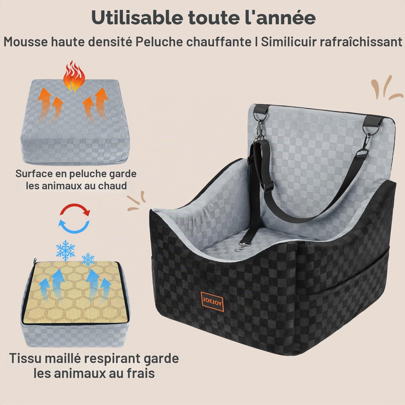 Siège Auto Chien, Extra Stable, pour Chiens de Petite à Moyenne Taille, Rembourrage en Mousse à mémoire de Forme,Housse Lavable,Coussin Double Face, pour siège arrière et siège Avant