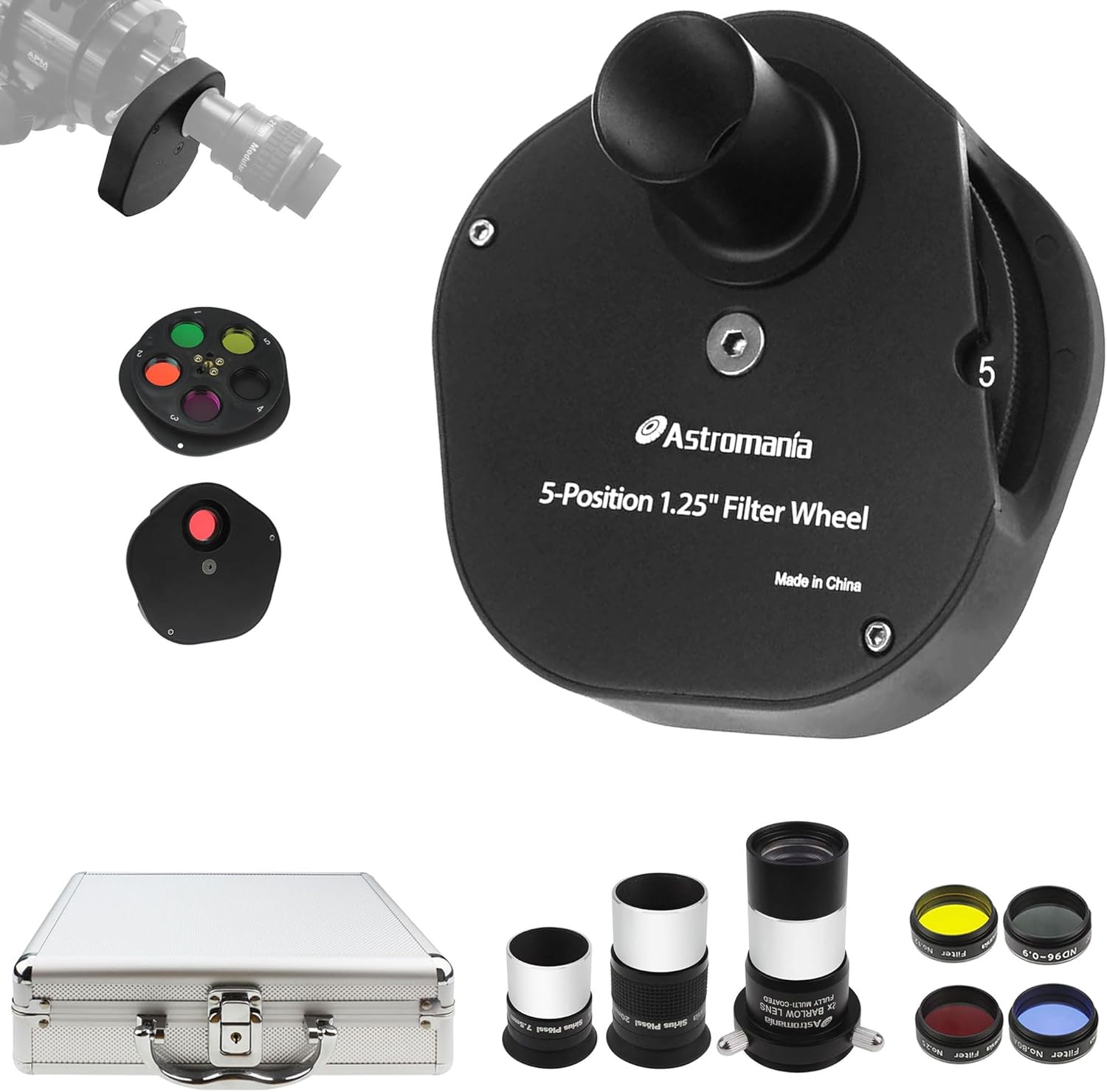 Astromania 1.25" Telescope Eyepiece & Filter Astronomical Kit - Bundle with - 1.25" Multiple 5-Position Filter Wheel for Telescope