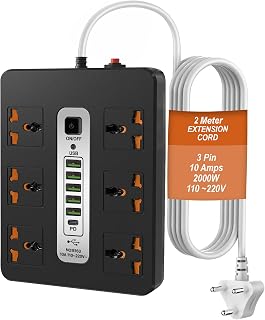 DR VAKU® 12in1 2000W Extension Board with 6 Universal Sockets & 5 USB A Ports (18W), 20W Fast PD Type C Charge 2 Meter Hea... Price In India
