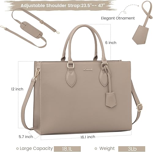 Miniatura 10 de LOVEVOOK Bolsa de mano para laptop de 15.6 pulgadas, impermeable, bolsa de trabajo, maletín de cuero, bolsa de oficina de negocios, bolsa de gran