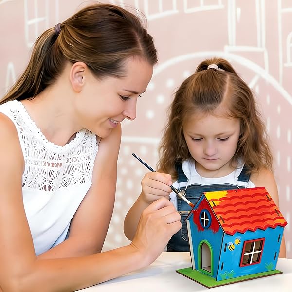 HOLDLEAF Vogelhaus Bausatz für Kinder,2 Stück DIY Holz Bastelset,für Kinder zu Bauen und Malen,Vogelhaus Bastelset für Mädchen Jungen Kleinkinder - 3