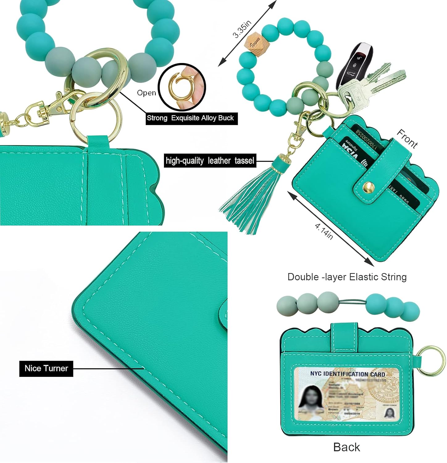 Keychain Wallet Wristlet Small Credit Card Holder Bracelet Key Chain Purse Bangle Tassel Beads Key Rings for Women - Image 3