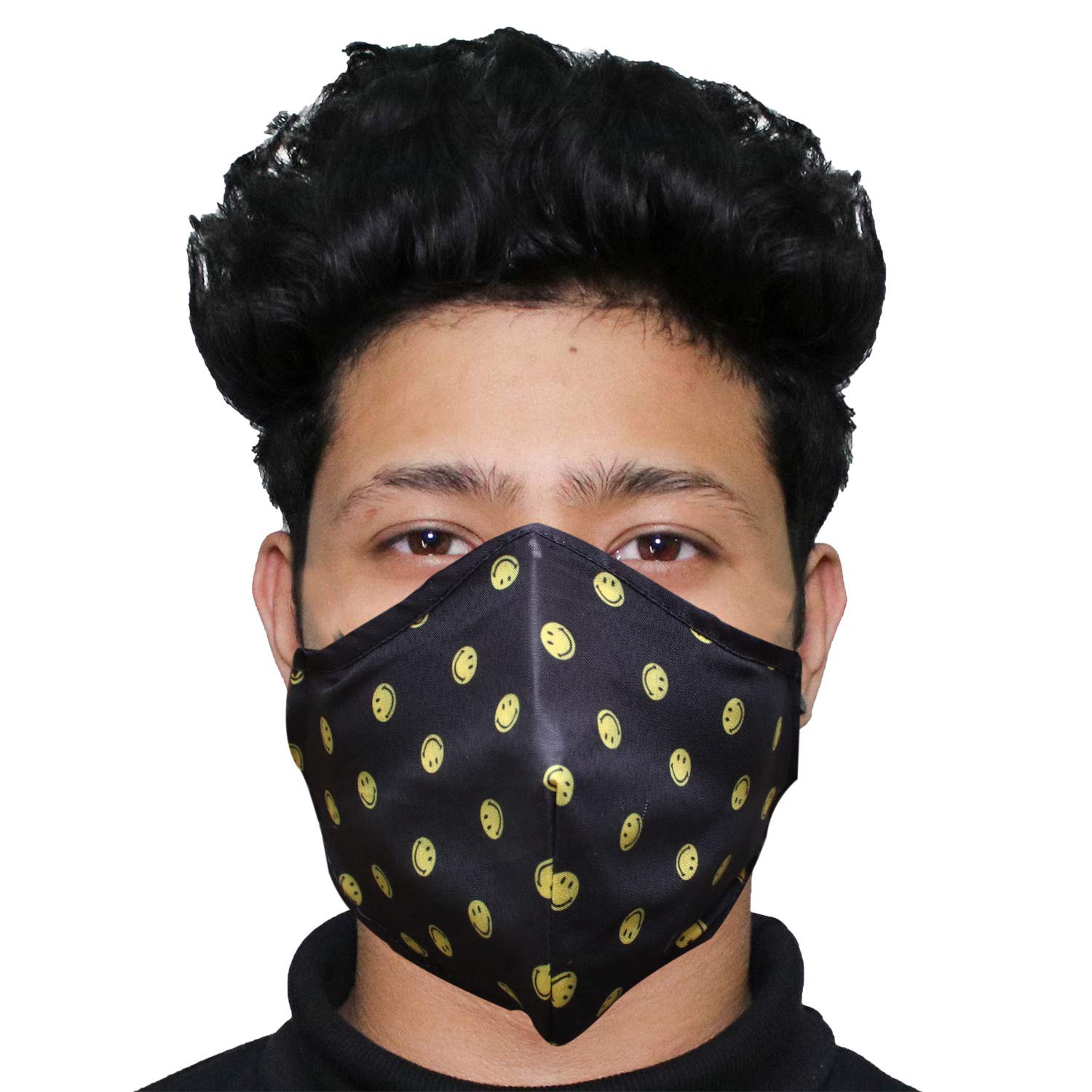 ORILEY ORSM20 Smiley Washable & Reusable Face Mask with 2 Replacement Filter & Adjustable Headloop Elastic Breathable Protective Mouth Cover (10 Pcs)