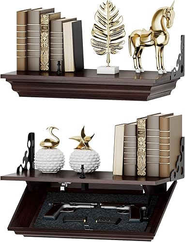 HNEBC Estante compacto de madera maciza de 24 pulgadas para pistola con compartimento oculto, estante flotante de montaje en pared para decoración