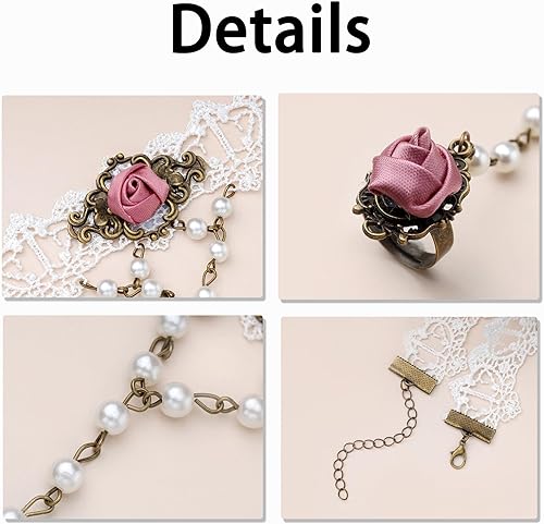 Miniatura 4 de MILAKOO Gargantilla y pulsera para mujer, collar de encaje, estilo gótico, vintage, colgante, abalorios, joyería
