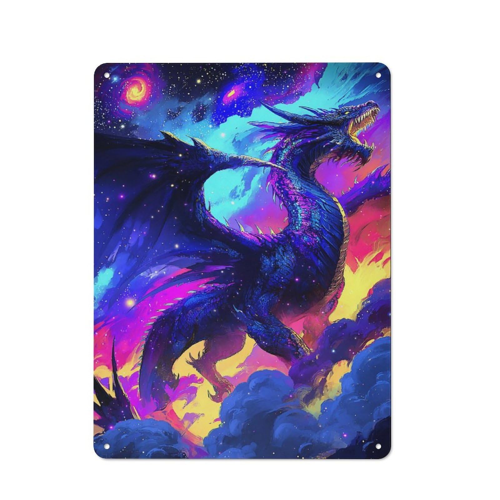 Modern Vintage Galactic Dragon Majesty Metal Desk Wall Sign 40x30cm, Office Wall Decor for Office, Study, Studio Or Hallway