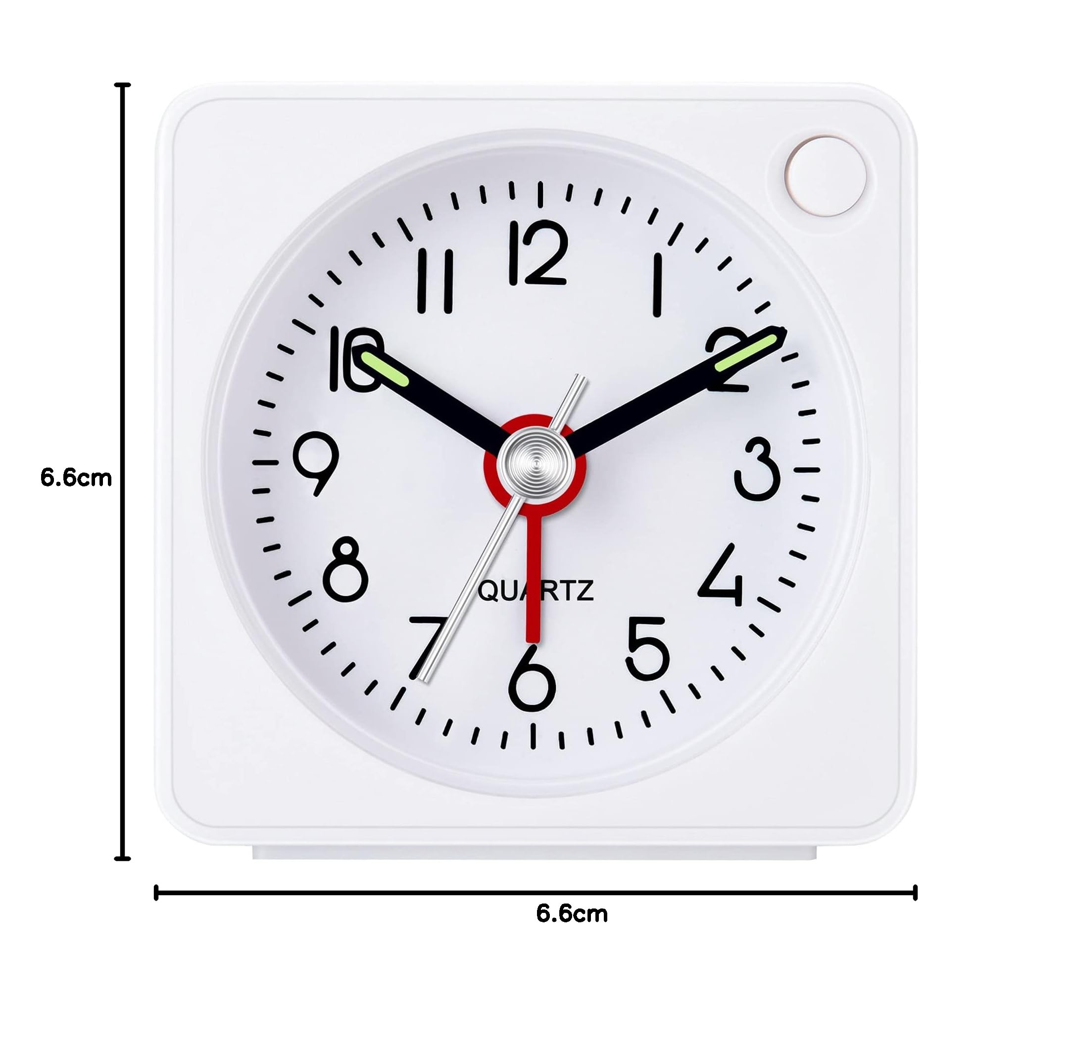 Reisewecker, analog, 5,7 cm, ultrakleine Uhr mit Schlummerfunktion und Lichtfunktion, super leise, nicht tickend, batteriebetrieben, einfache Einstellung (weiß)