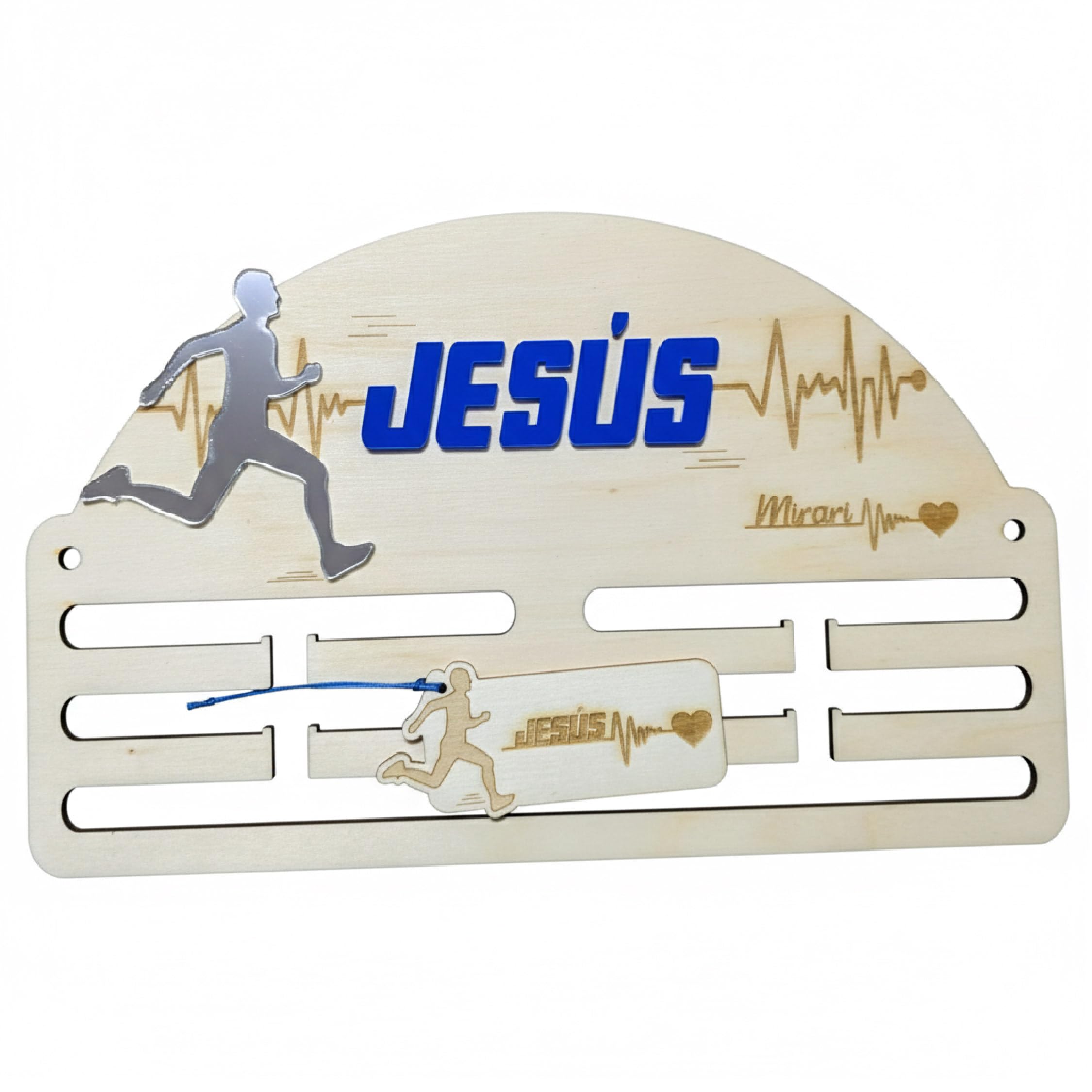 Medallero Running de Madera Personalizado con Nombre - Corredor Acrílico Espejo Hecho en España