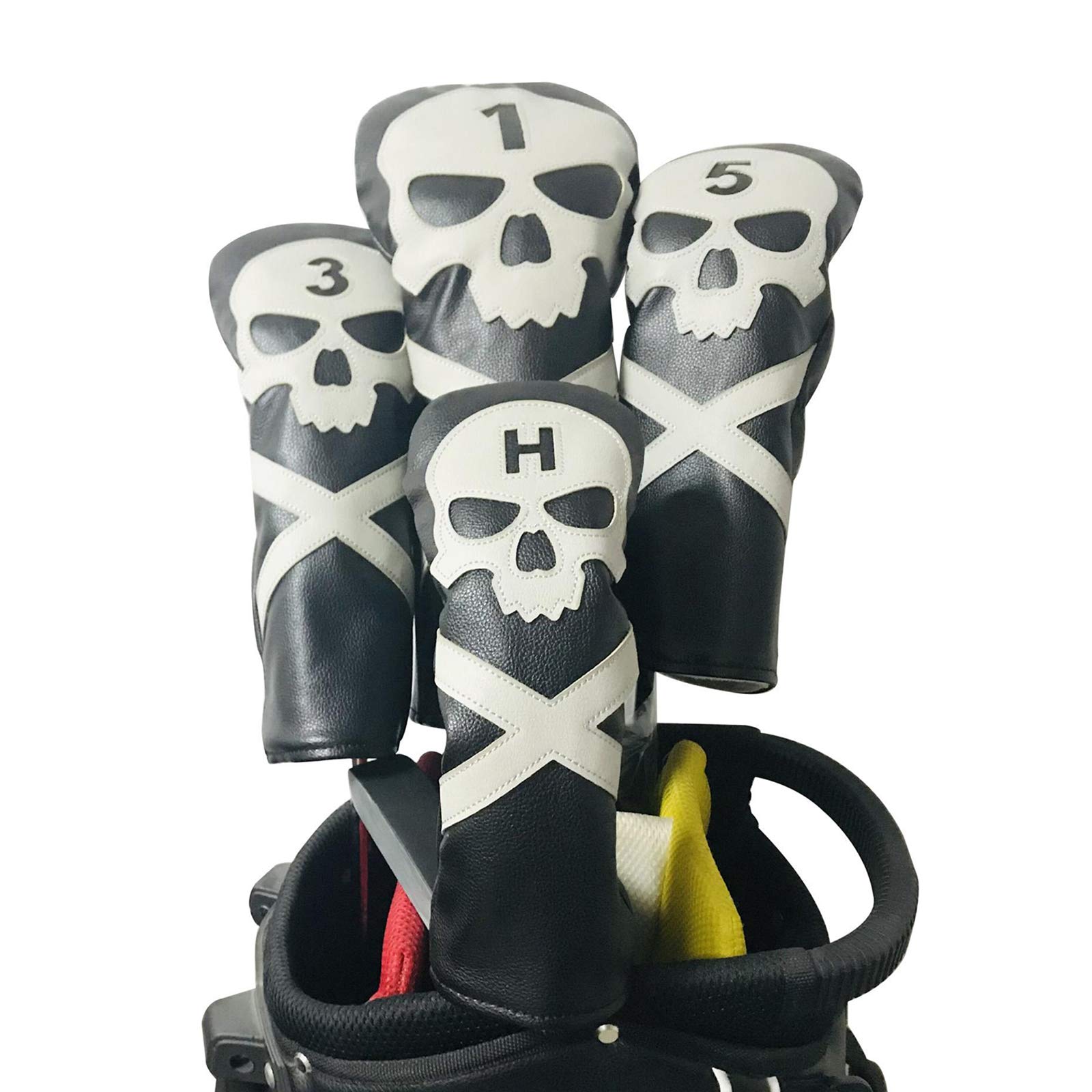 SchläGerkopfhüLlen 4 Stück Pu. Leder Gedruckter Golfholz-Head Cover Golf Club Pu. Lederkopfköpfe Fit Treiberfairway Holz Hybrid Golf SchläGerhauben