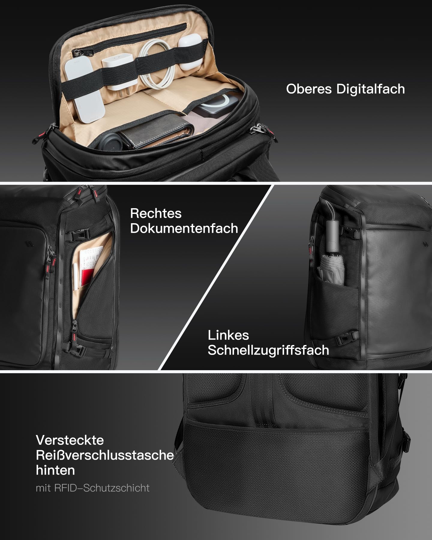 Inateck Reiserucksack Rucksack 40L, TSA Freundlich Groß Spritzwassergeschützt Handgepäck Flugzeug Travel Carry on Backpack für 17 Zoll Laptop, für Business, Reise Weekender Trip
