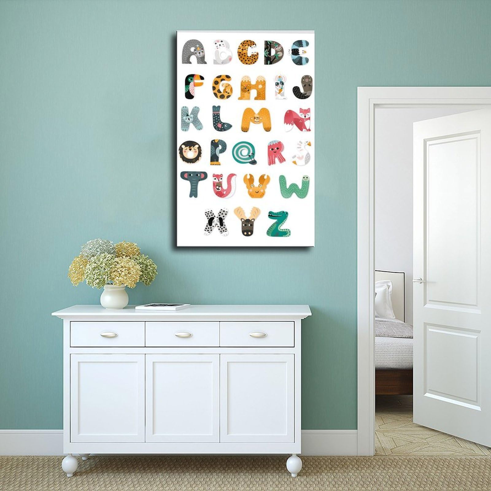 Poster sur toile à thèmes éducatifs Alphabet de A à Z (7) - Décoration murale pour salon, chambre à coucher - 40 x 60 cm