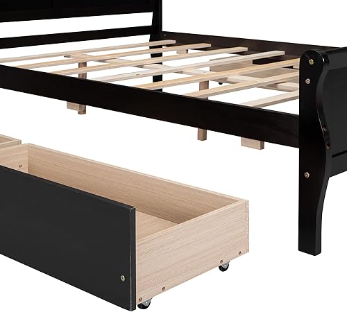 Miniatura 205 de Cama de plataforma de madera de tamaño individual con cabecera en forma de casa, soporte de listones de madera, para dormitorio de niños, niñas,