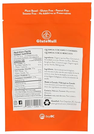 GluteNull Quinoa Coconut Cookies, Gluten Free, Plant Based, 4.6oz