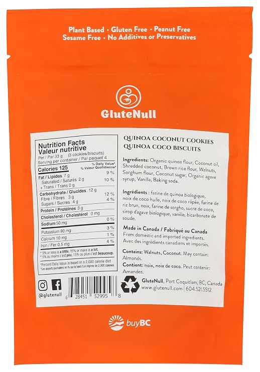 GluteNull Quinoa Coconut Cookies, Gluten Free, Plant Based, 4.6oz
