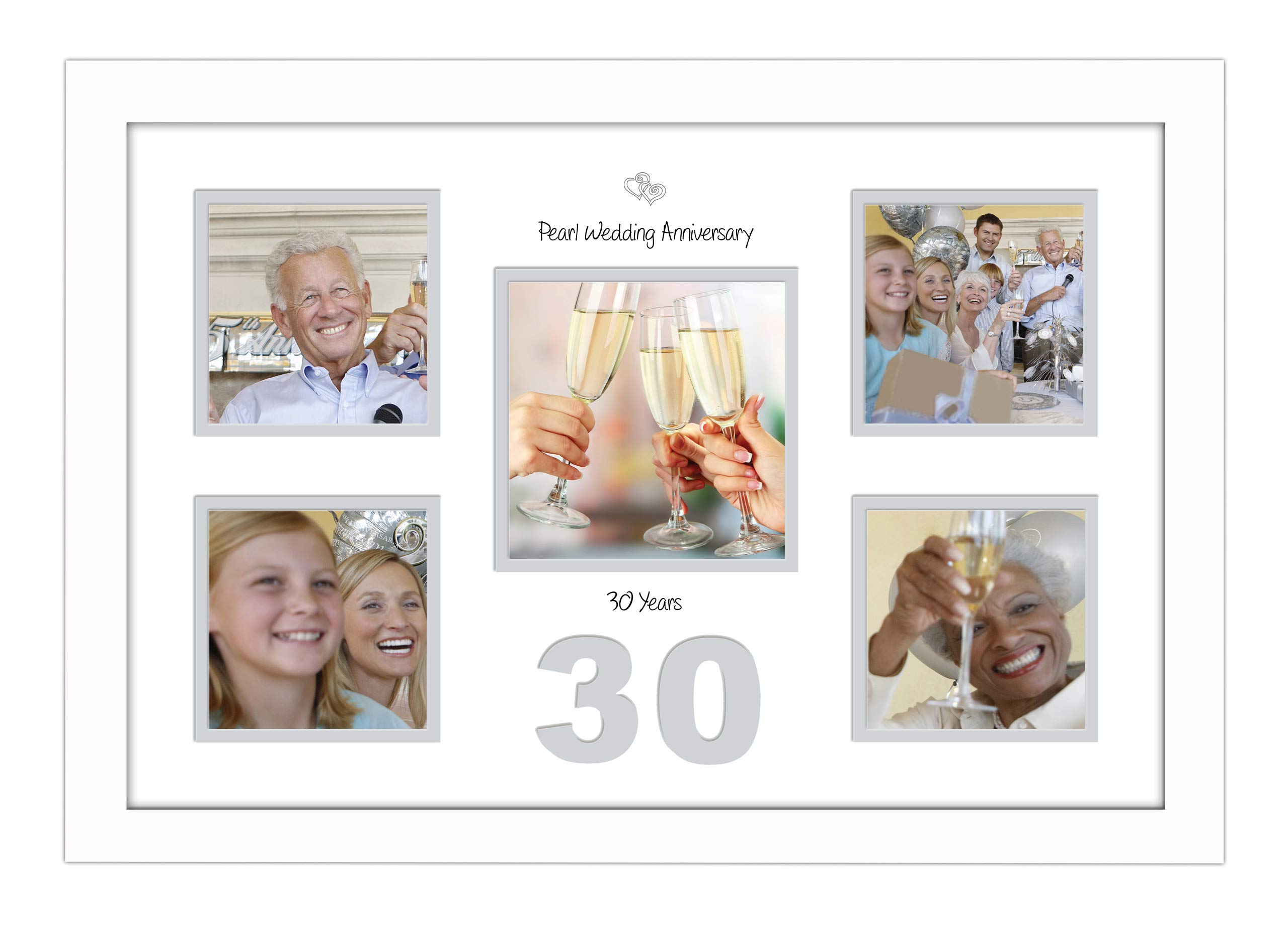 Photos In A Word White Finish Frame White Mount Grey Inside 30Th Anniversary Photo Frame Pearl Wedding 4X4 X4 And 5X5 975D (White Finish Frame White Mount Grey Inside)
